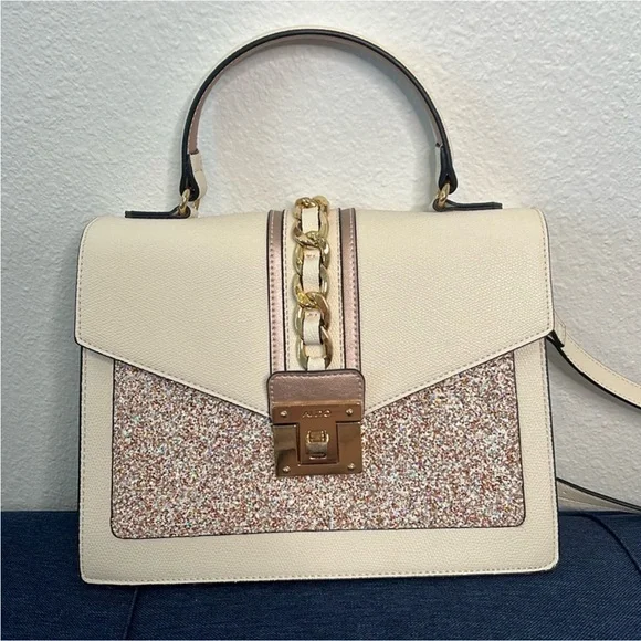Aldo Glenda Satchel Cream and Gold Glitter - Picture 4 of 9